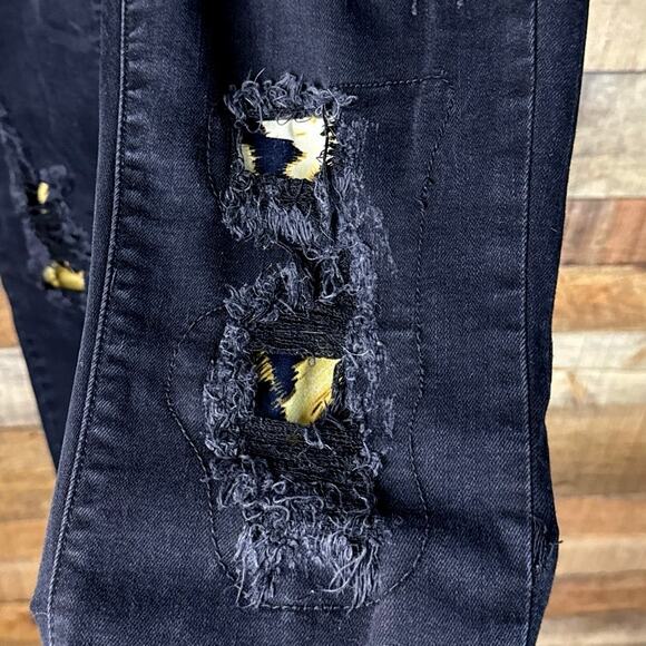 Judy Blue Juliana Black Mid-Rise Skinny Leopard Patch Jeans Size 9 29 - Picture 4 of 10